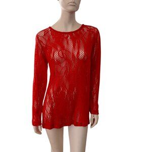 VTG Carole Little Sheer Open Knit Red Whimsygoth Fairycore Layering Top NOS
